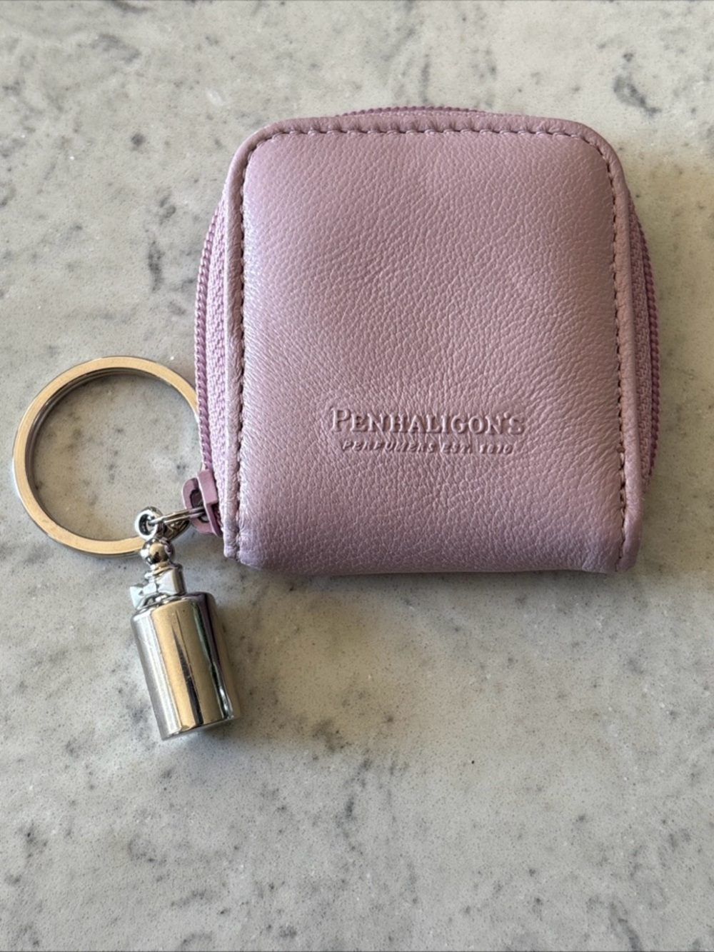 Penhaligon’s Pink Leather Change Purse Keychain w/ Perfume Bottle Charm